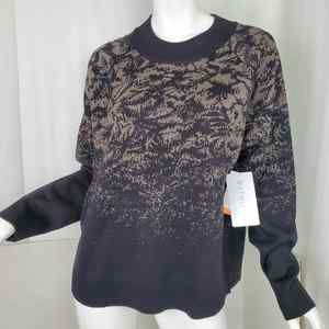 Athleta Jacquard Crew Pullover Sweater M Medium Wool Blend Black Brown